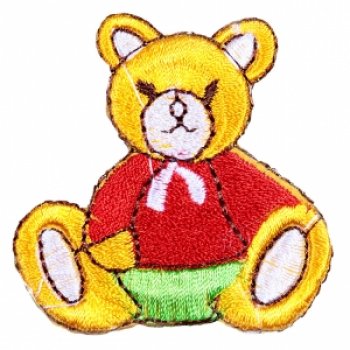 Термоаппликация вышитая № 8681 "Медвежонок" 4,8*4,8см (1шт) цвет:1-красн/зел/желтый
