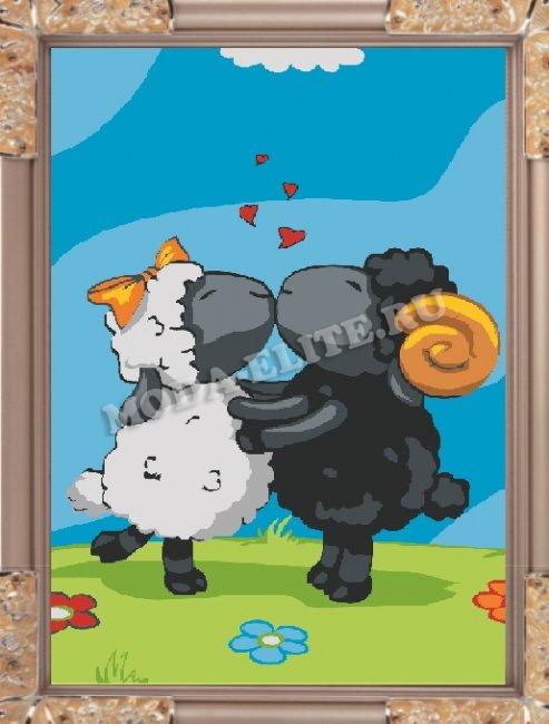 Набор для раскрашивания акриловыми красками с рамкой K-072 "Влюбленные овечки" 10*15см (1шт) цвет:K-072