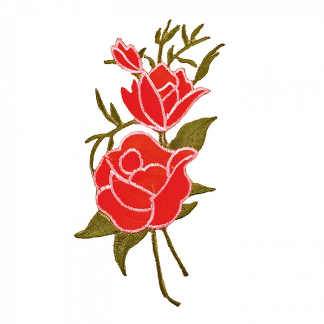 Термоаппликация вышитая № 6194 "Веточка с розами" 7*14см (1шт) цвет:1-красный