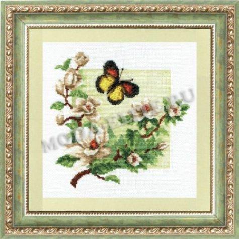Рисунок на канве для вышивания крестом КР-28 "Бабочка и магнолия" 16,6*16,8см (1шт) цвет:КР-28