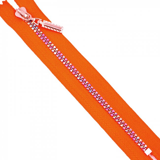 Молния декоративная "трактор" тип 3-1 разъемная 40см (10шт) цвет:оранжевый/радуга