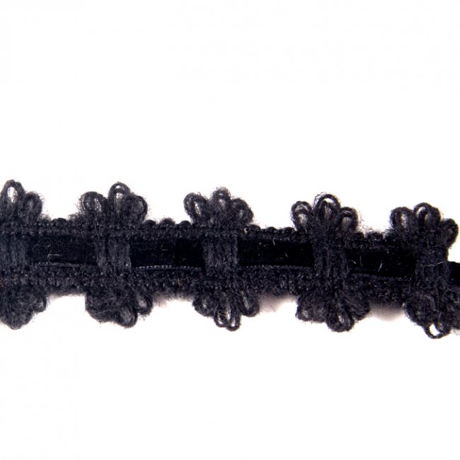 Тесьма вязанная YL-587A шерстяная с велюровой лентой 3см (10ярд) цвет:075-черный