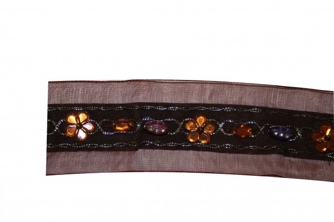 Тесьма декоративная W-031 капрон со стразами 4см (5ярд) цвет:097-коричневый