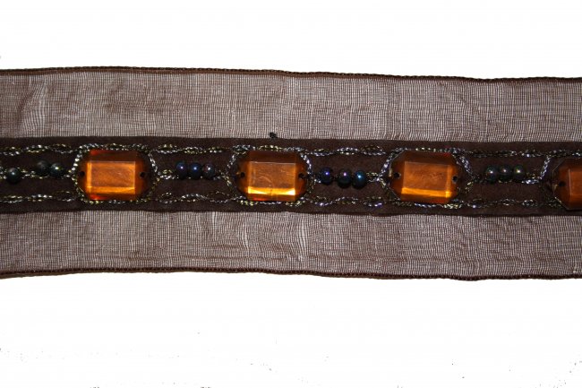 Тесьма декоративная W-030 капрон с бусинами и стразами 4см (2м) цвет:097-коричневый