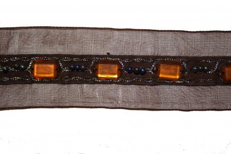 Тесьма декоративная W-030 капрон с бусинами и стразами 4см (2м) цвет:097-коричневый