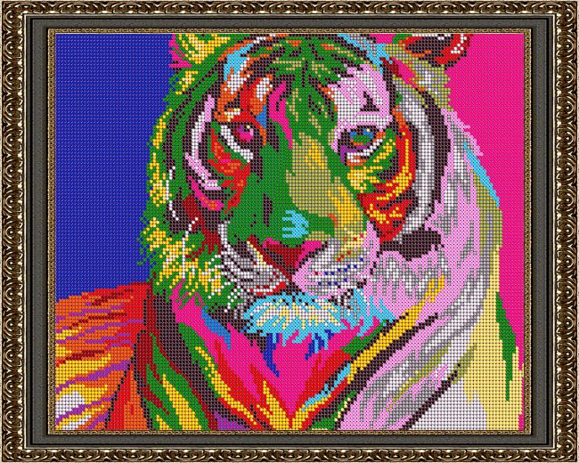 «Светлица» рисунок на ткани для вышивания бисером К-524 «Радужный тигр» 30*24см (1шт) цвет:К-524