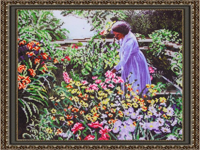 Схема №3D-569 "Девушка в саду" для полного или частичного вышивания нитками мулине и бисером 39*31см (1шт) цвет:арт.3D-569