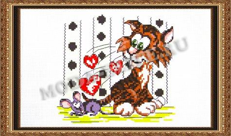 Рисунок на канве для вышивания крестом Д-074 "Кот и мышь" 18*25 (1шт) цвет:Д-074