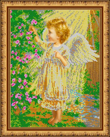 Картина из страз «Ангелочек в саду»  (1шт) цвет:ДК-467