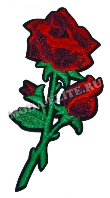 Термоаппликация вышитая № F397 "Роза" 12*5,5см (1шт) цвет:1-красный/зеленый
