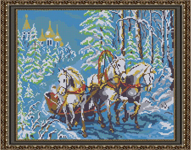 «Светлица» рисунок на ткани для вышивания бисером К-551П «Тройка лошадей» 30*38см (1шт) цвет:К-551П