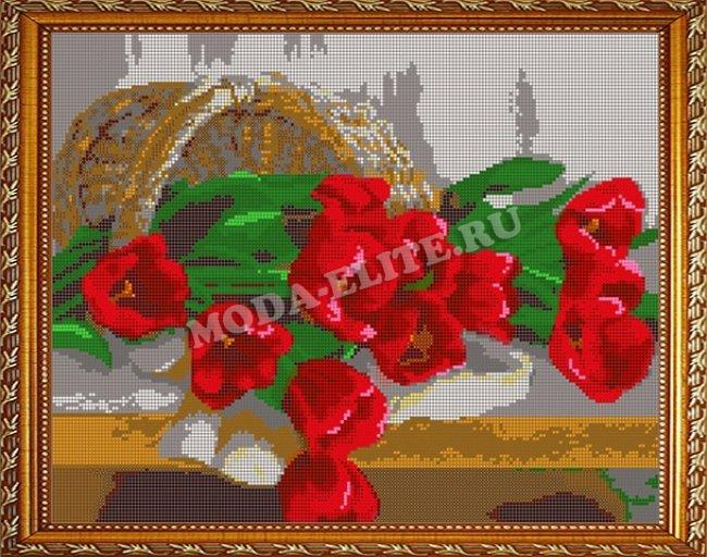 «Диамант» набор со стразами в подарочной картонной упаковке ДВЛ-008П «Тюльпаны» 38*48см (1шт) цвет:ДВЛ-008П