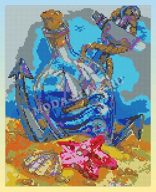ВЛ-098П "Морской пейзаж" 24*30см набор на атласе для вышивания чешским бисером "Вышивочка" в коробке (1шт) цвет:ВЛ-098П