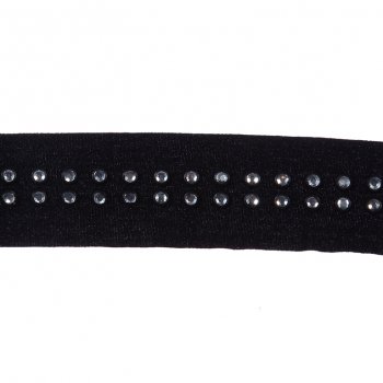 Тесьма пластик S133-B "2 ряда"на замшевой ленте со стразами 2,5см (10ярд) цвет:черный