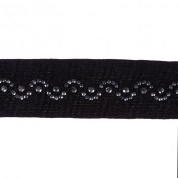 Тесьма пластик S090-B "волна"на замшевой ленте со стразами 2,8см (10ярд) цвет:черный